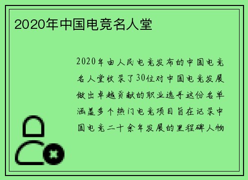 2020年中国电竞名人堂